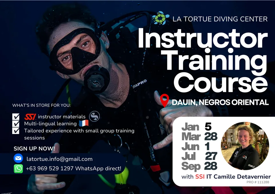 SSI Instructor Training Course schedule at La Tortue Diving Center in Dauin